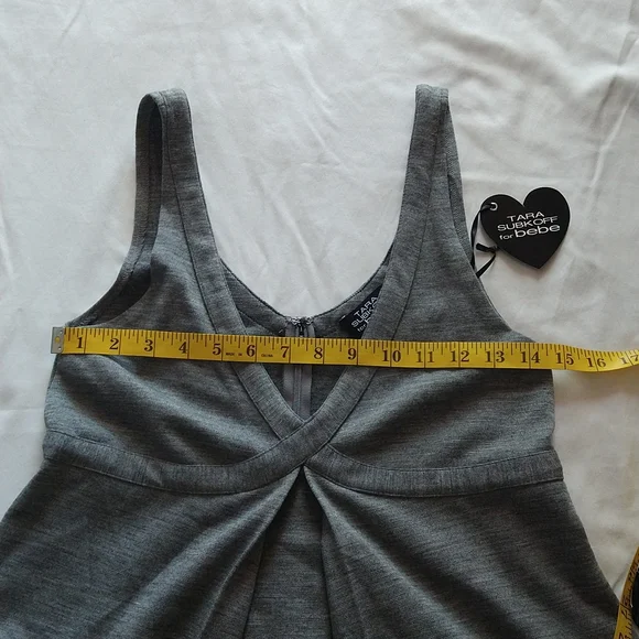 Gray Wool Blend Imperial Tank Mini Dress Sleeveless V-Neck Pockets Size Medium - Picture 10 of 16